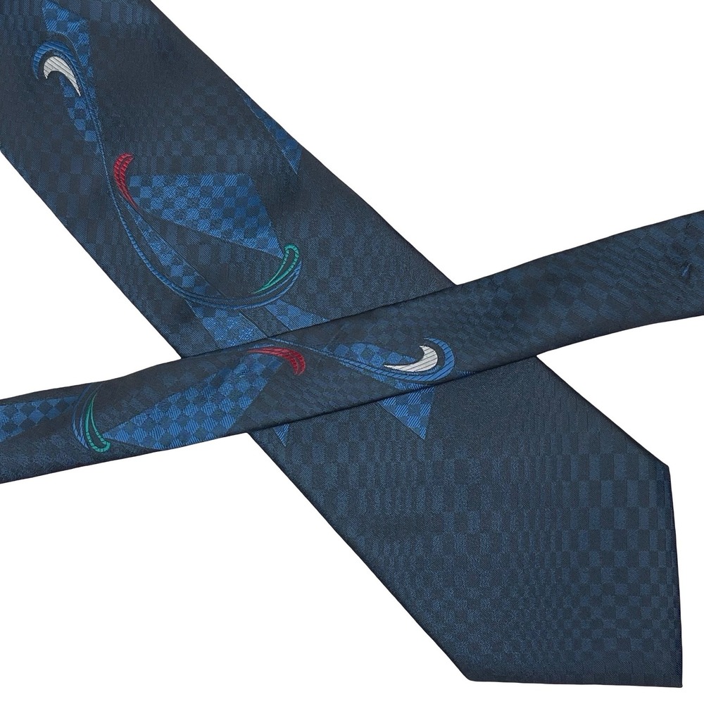 Vintage Wembley Tie Necktie Geometric Abstract Men Navy Blue‎ Retro 80s 90s  Mod